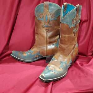 Ariat snip toe turquoise brown heeled cowboy western leather boots